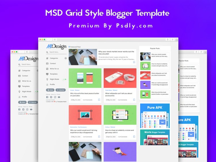 MSD Responsive Grid Style Blogger Template Premium Free